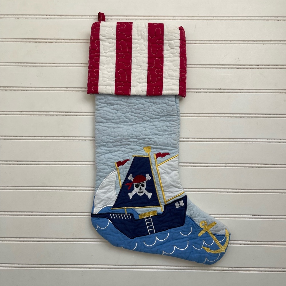SUGAR PLUM DREAMS EUC/NWOT Christmas Embroidered Appliqué Pirate Stocking